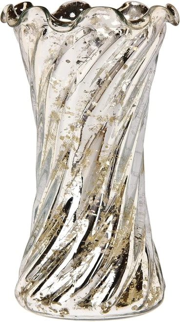 Vintage Mercury Glass Vase (6-Inch, Grace Ruffled Swirl Design, Silver) - Decorative Flower Vase - For Home Decor and Wedding Centerpieces - PaperLanternStore.com - Paper Lanterns, Decor, Party Lights & More