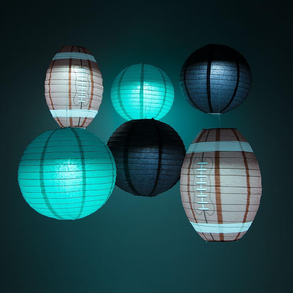 Jacksonville Pro Football Paper Lanterns 6pc Combo Tailgating Party Pack (Black/Teal)  - by PaperLanternStore.com - Paper Lanterns, Decor, Party Lights &amp; More