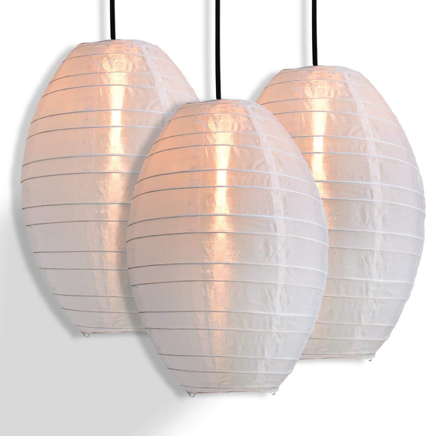 3-PACK | White Kawaii Unique Oval Egg Shaped Nylon Lantern, 10-inch x 14-inch - PaperLanternStore.com - Paper Lanterns, Decor, Party Lights & More