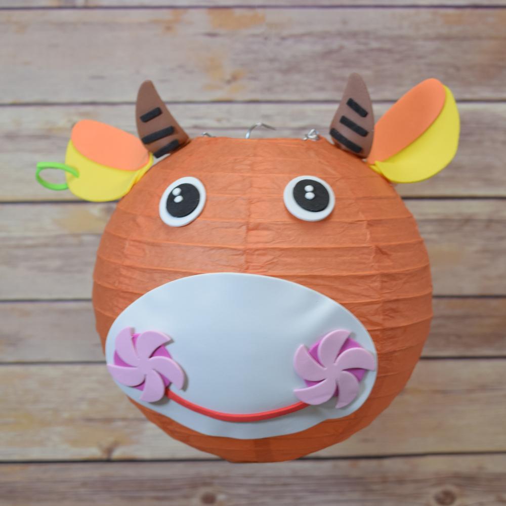 FACE ONLY - 8&quot; Paper Lantern Animal Face DIY Kit - Cow /Bull (Kid Craft Project) - PaperLanternStore.com - Paper Lanterns, Decor, Party Lights &amp; More