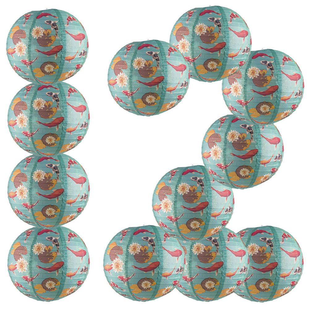 12 PACK | 14&quot; Japanese Koi Fish Pond Patterned Paper Lantern - PaperLanternStore.com - Paper Lanterns, Decor, Party Lights &amp; More