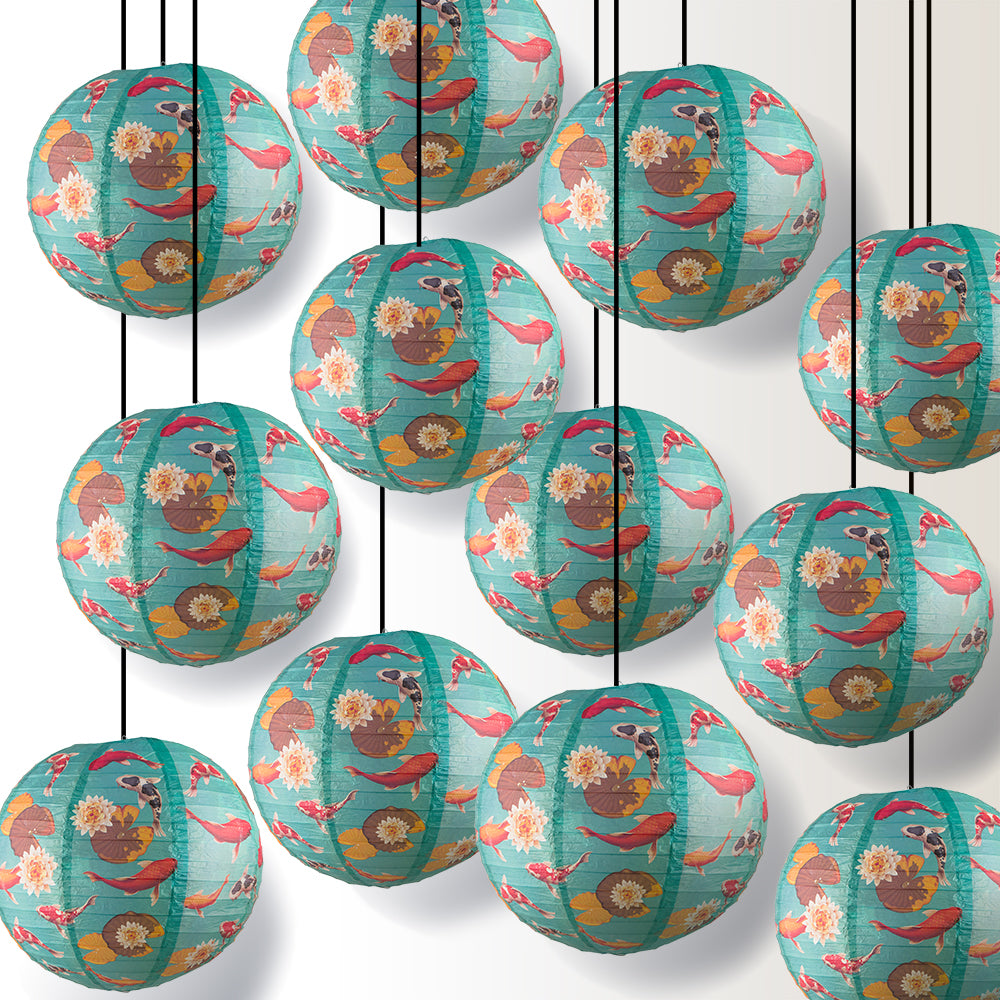 12 PACK | 14" Japanese Koi Fish Pond Patterned Paper Lantern - PaperLanternStore.com - Paper Lanterns, Decor, Party Lights & More