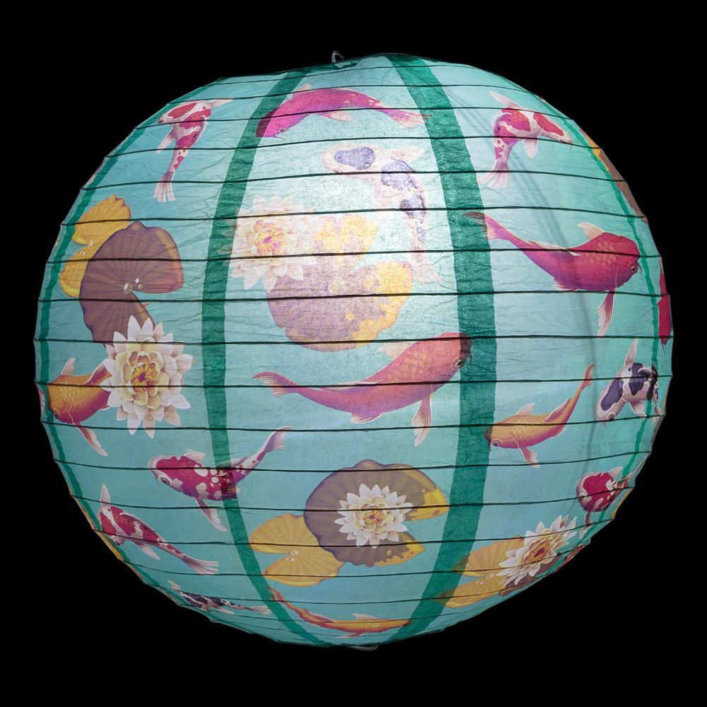 14" Japanese Koi Fish Pond Patterned Paper Lantern - PaperLanternStore.com - Paper Lanterns, Decor, Party Lights & More