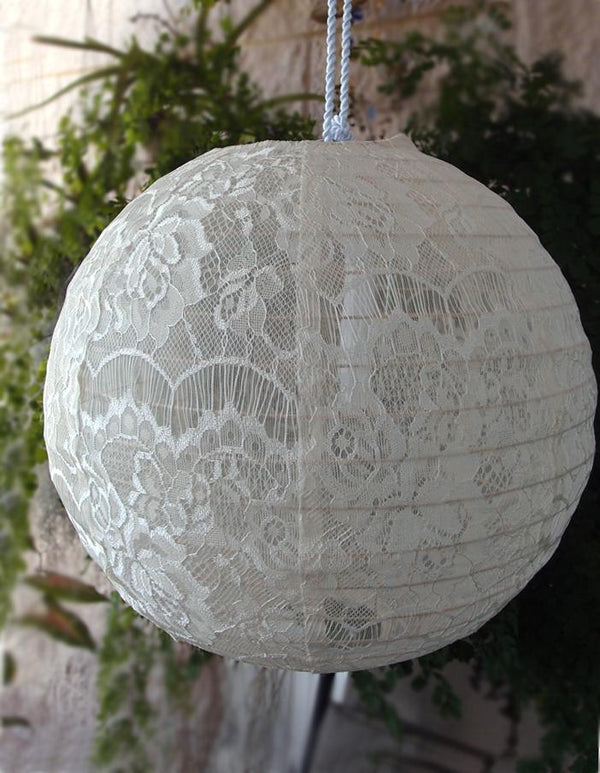 9&quot; Beige / Ivory Lace Fabric Bamboo Hand Fan for Weddings - PaperLanternStore.com - Paper Lanterns, Decor, Party Lights &amp; More