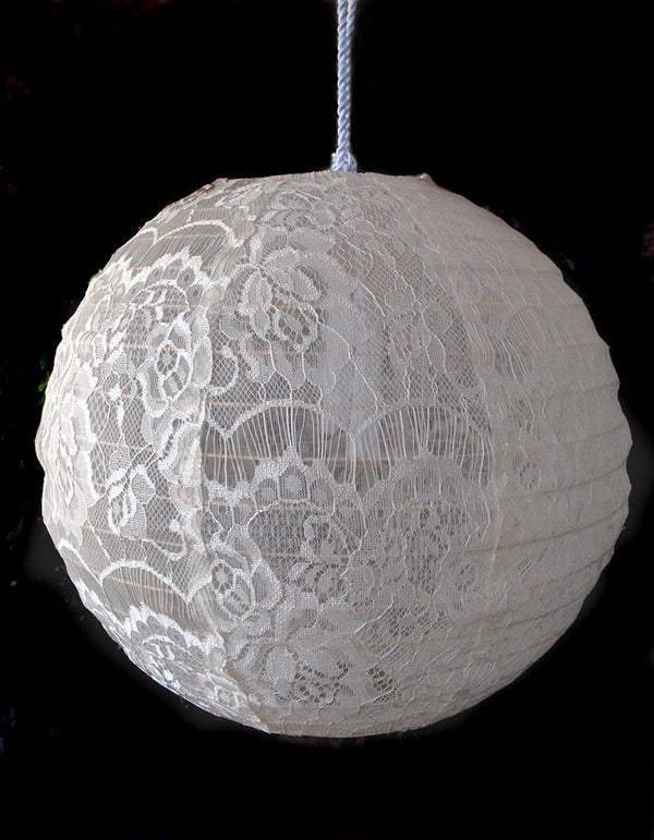 9&quot; Beige / Ivory Lace Fabric Bamboo Hand Fan for Weddings - PaperLanternStore.com - Paper Lanterns, Decor, Party Lights &amp; More