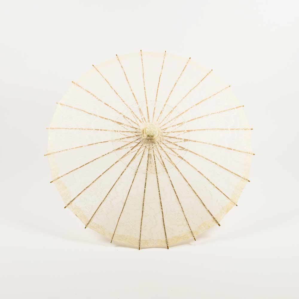 28&quot; Beige / Ivory Lace Cotton Fabric Bamboo Parasol Umbrella - PaperLanternStore.com - Paper Lanterns, Decor, Party Lights &amp; More
