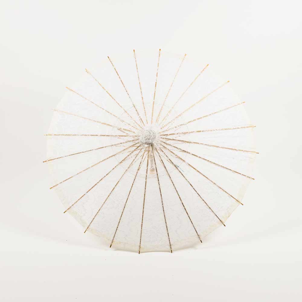28&quot; White Lace Cotton Fabric Bamboo Parasol Umbrella - PaperLanternStore.com - Paper Lanterns, Decor, Party Lights &amp; More