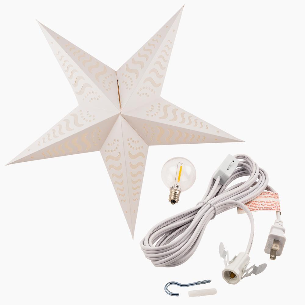 24&quot; Solid White Tidal Waves Cut-Out Paper Star Lantern Hanging Decoration with 15-FT Lamp Cord - PaperLanternStore.com - Paper Lanterns, Decor, Party Lights &amp; More