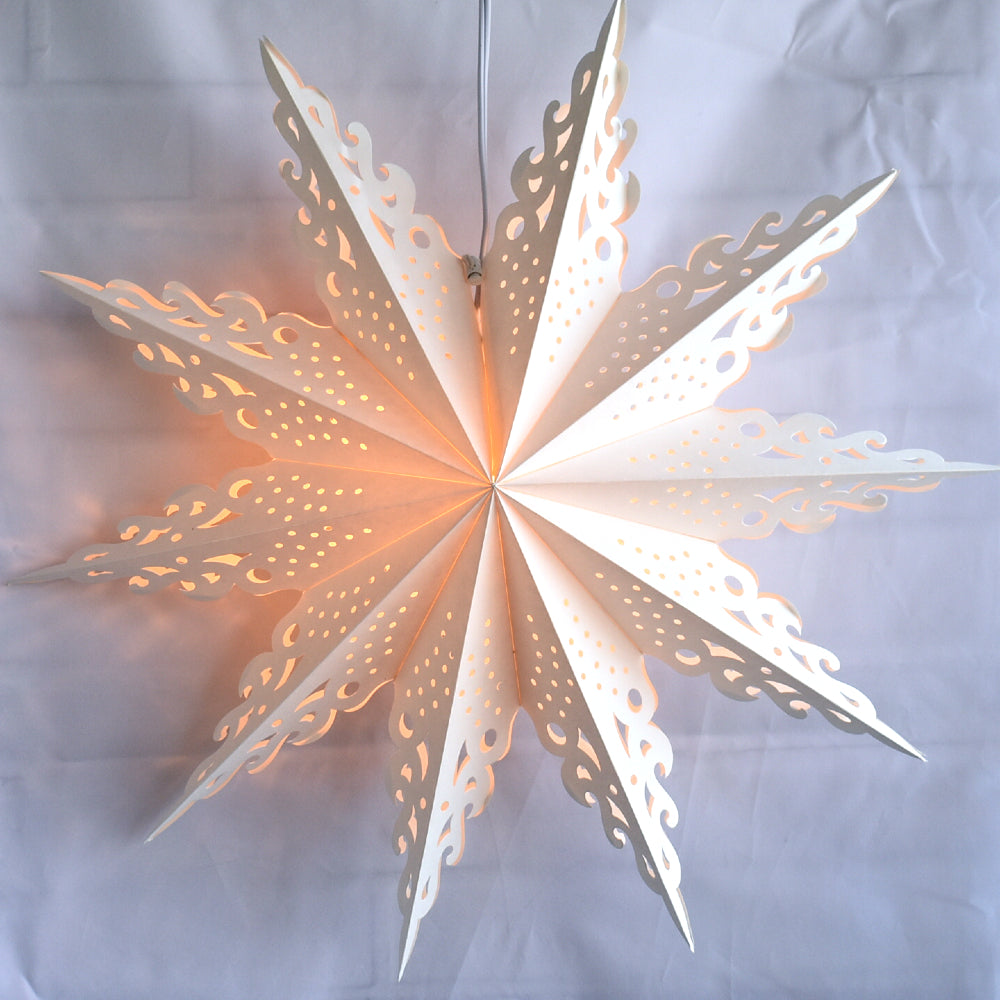 Quasimoon Pizzelle Paper Star Lantern (32-Inch, White, Ice Crystal Snowflake Design) - Great With or Without Lights - Holiday Snowflake Decorations - PaperLanternStore.com - Paper Lanterns, Decor, Party Lights & More