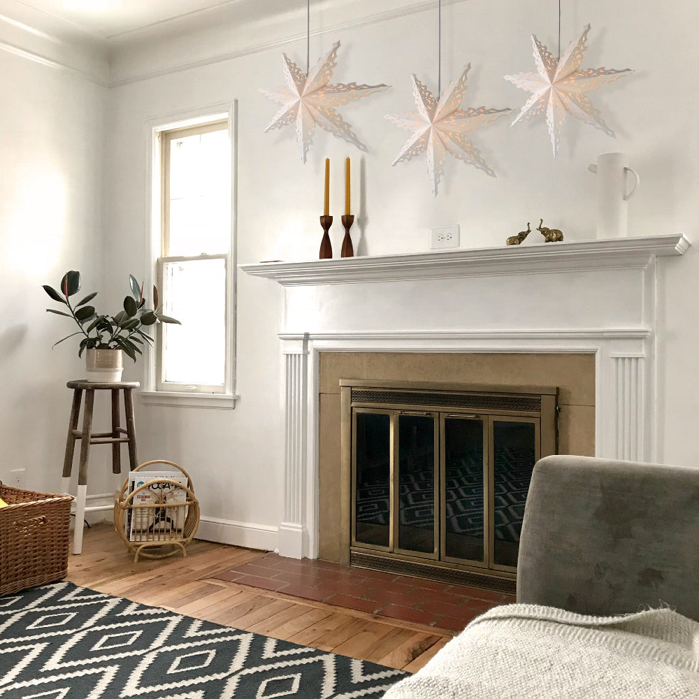 Pizzelle Paper Star Lantern (32-Inch, White, Holiday Spirit Snowflake Design) - Holiday and Snowflake Decorations, Weddings, Parties, Home Decor - PaperLanternStore.com - Paper Lanterns, Decor, Party Lights &amp; More
