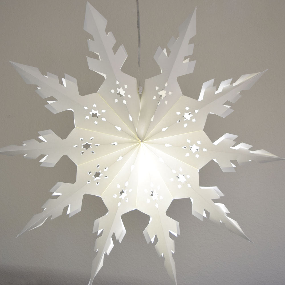 Pizzelle Paper Star Lantern (32-Inch, White, Winter Peppermint Snowflake Design) - Great With or Without Lights - Ideal for Holiday and Snowflake Decorations, Weddings, Parties, and Home Decor - PaperLanternStore.com - Paper Lanterns, Decor, Party Lights &amp; More