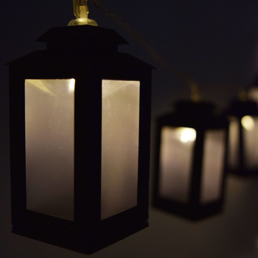 10 LED Black Candle Lantern Tea Light String Light, 5.5 ft, Battery Operated