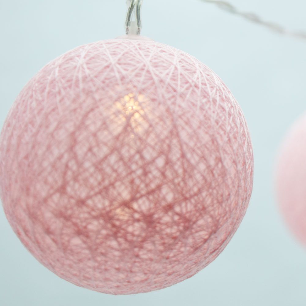 5.5 FT|10 LED Battery Operated Pink Round Cotton Ball String Lights With Timer from PaperLanternStore at the Best Bulk Wholesale Prices