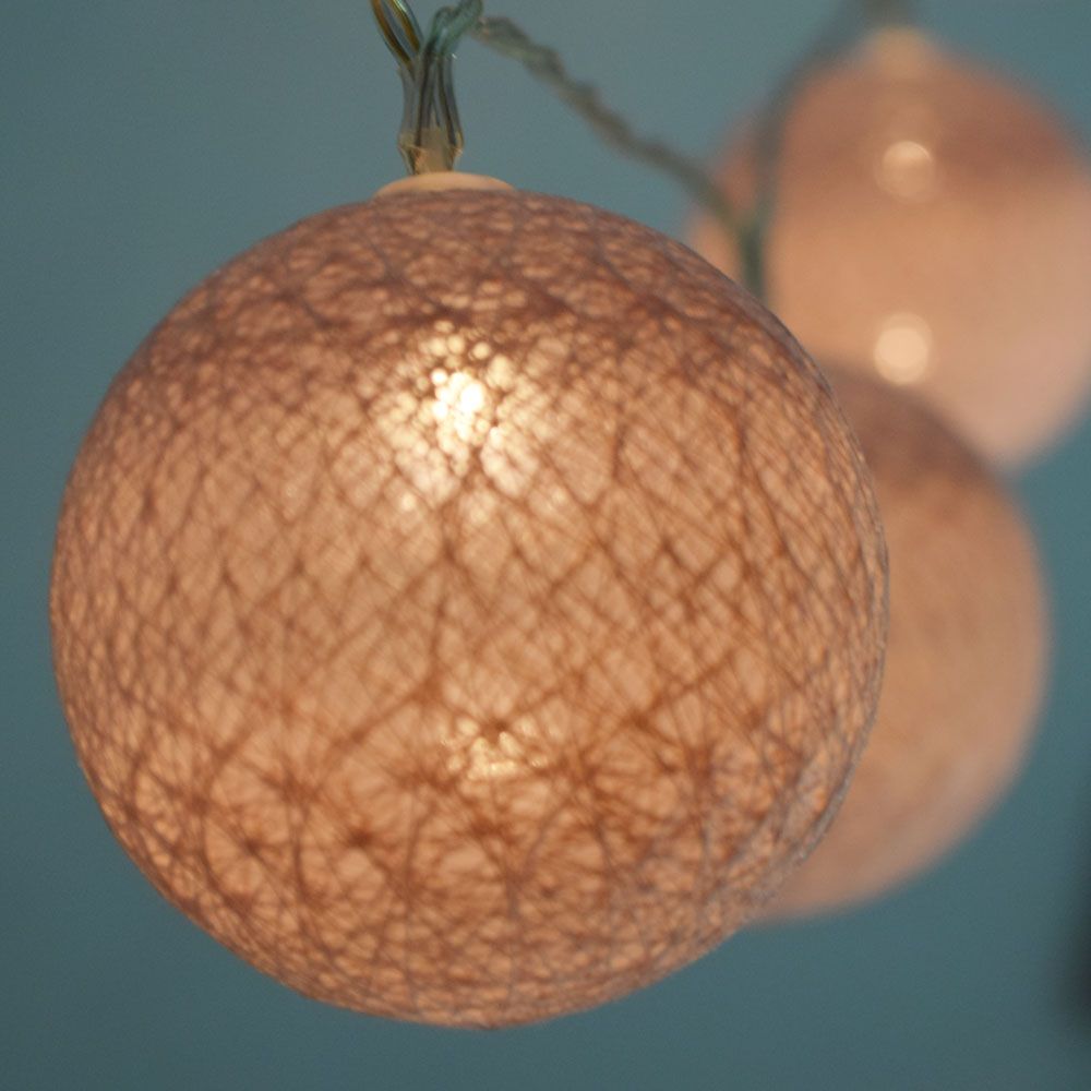 5.5 FT | 10 LED Battery Operated Pink Round Cotton Ball String Lights With Timer - PaperLanternStore.com - Paper Lanterns, Decor, Party Lights &amp; More