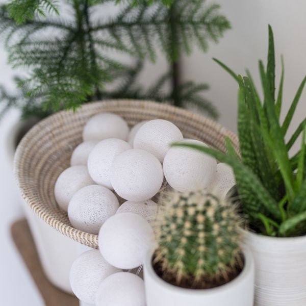 5.5 FT | 10 LED Battery Operated White Round Cotton Ball String Lights With Timer - PaperLanternStore.com - Paper Lanterns, Decor, Party Lights &amp; More