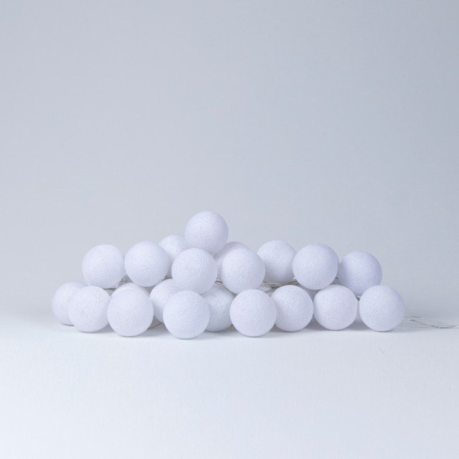 5.5 FT | 10 LED Battery Operated White Round Cotton Ball String Lights With Timer - PaperLanternStore.com - Paper Lanterns, Decor, Party Lights &amp; More