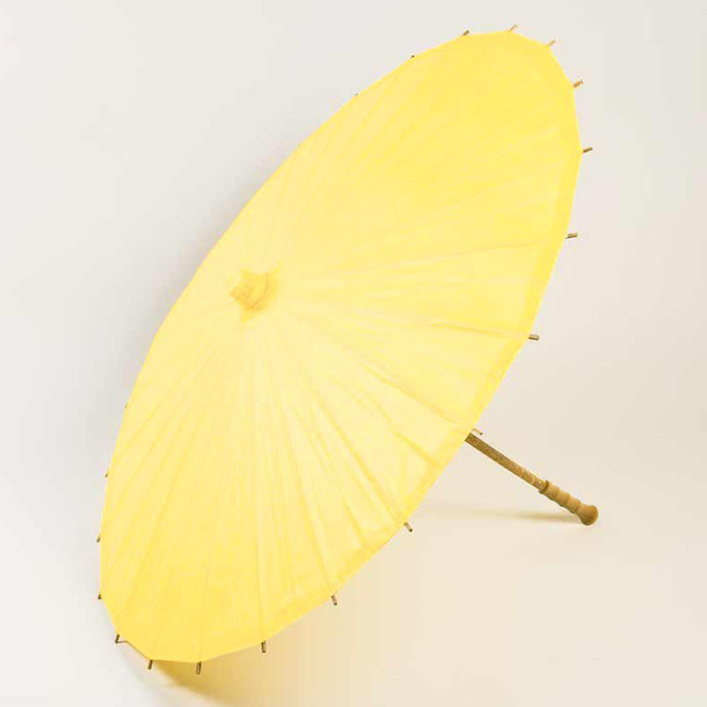 32" Lemon Yellow Chiffon Paper Parasol Umbrella with Elegant Handle