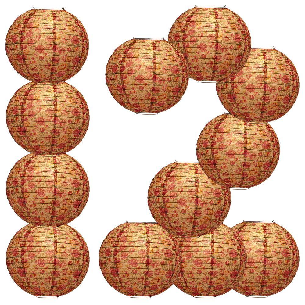 12 PACK | 14&quot; Liberty Print Fuchsia Rose Floral Pattern Paper Lantern, Design by Esper - PaperLanternStore.com - Paper Lanterns, Decor, Party Lights &amp; More