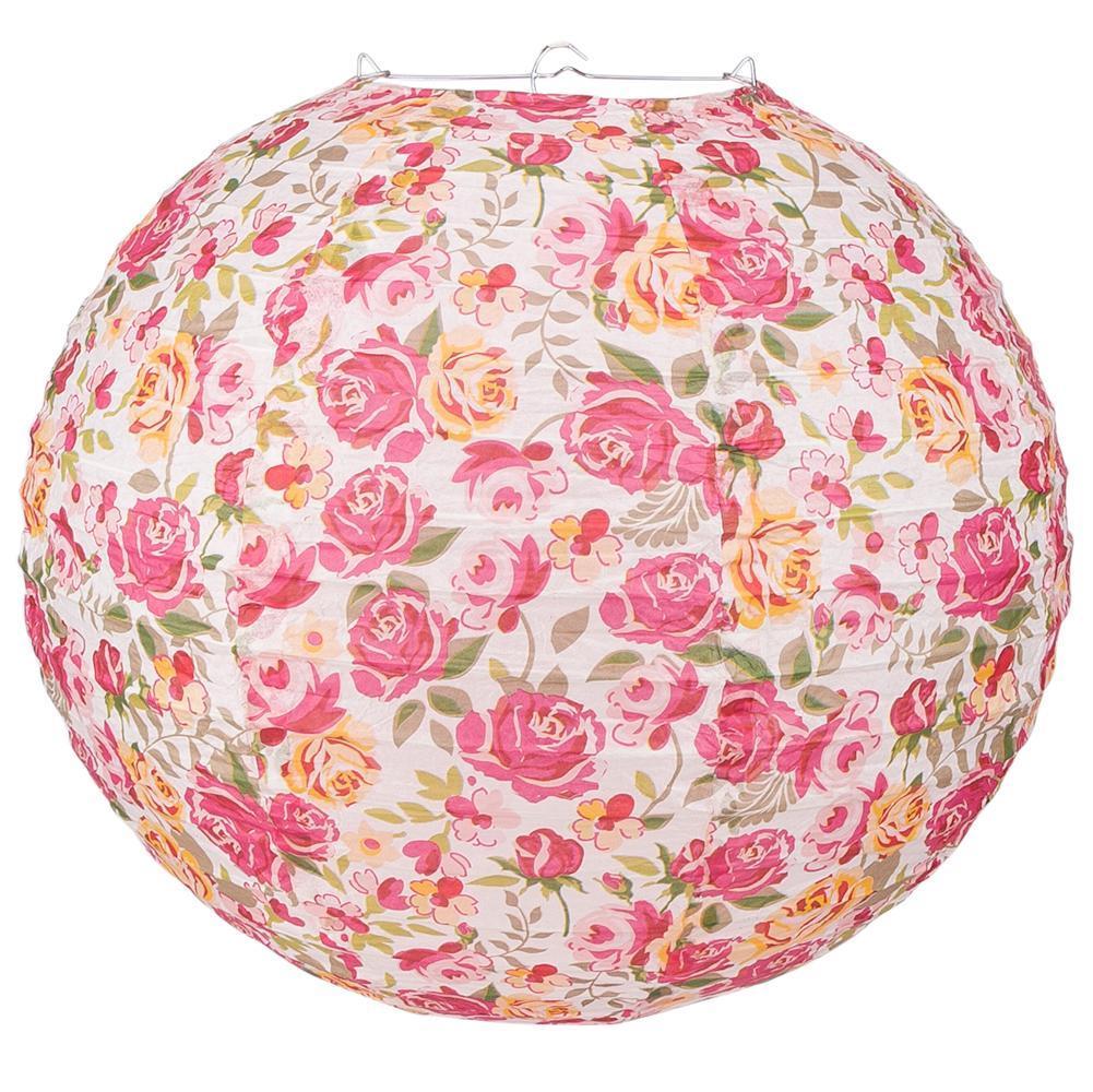 14&quot; Liberty Print Fuchsia Rose Floral Pattern 6pc Paper Lantern Party Pack - PaperLanternStore.com - Paper Lanterns, Decor, Party Lights &amp; More