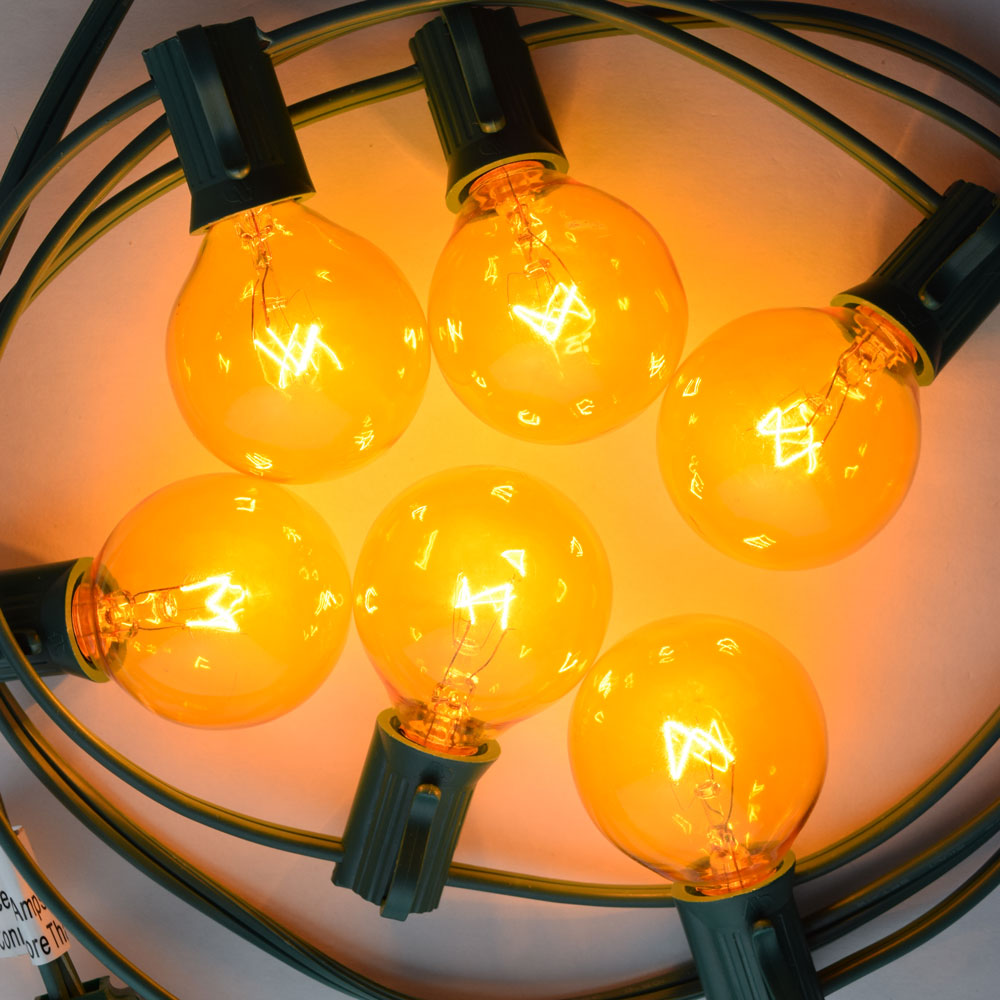 Replacement Transparent Yellow 7-Watt Incandescent G40 Globe Light Bulbs, E12 Candelabra Base (25 PACK) - PaperLanternStore.com - Paper Lanterns, Decor, Party Lights &amp; More