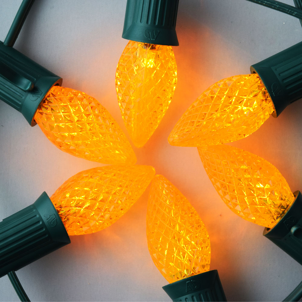 Replacement Yellow 3 LED C7 Faceted Christmas Light Bulbs, E12 Base (25 PACK) - PaperLanternStore.com - Paper Lanterns, Decor, Party Lights & More