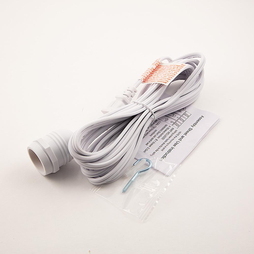 Extra Long 25FT Single Socket White Weatherproof Outdoor Pendant Light Lamp Cord - Electrical Swag Light Kit