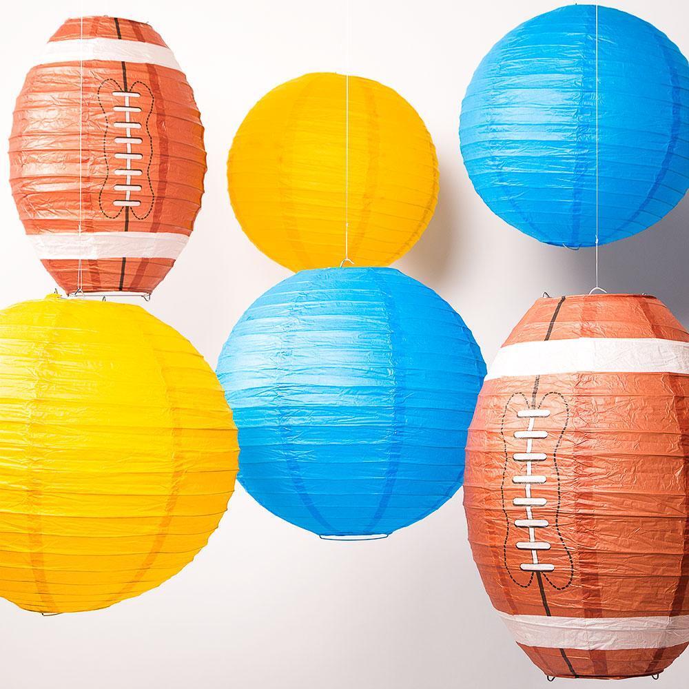 Los Angeles C Pro Football Paper Lanterns 6pc Combo Tailgating Party Pack (Turquoise / Yellow)  - by PaperLanternStore.com - Paper Lanterns, Decor, Party Lights & More