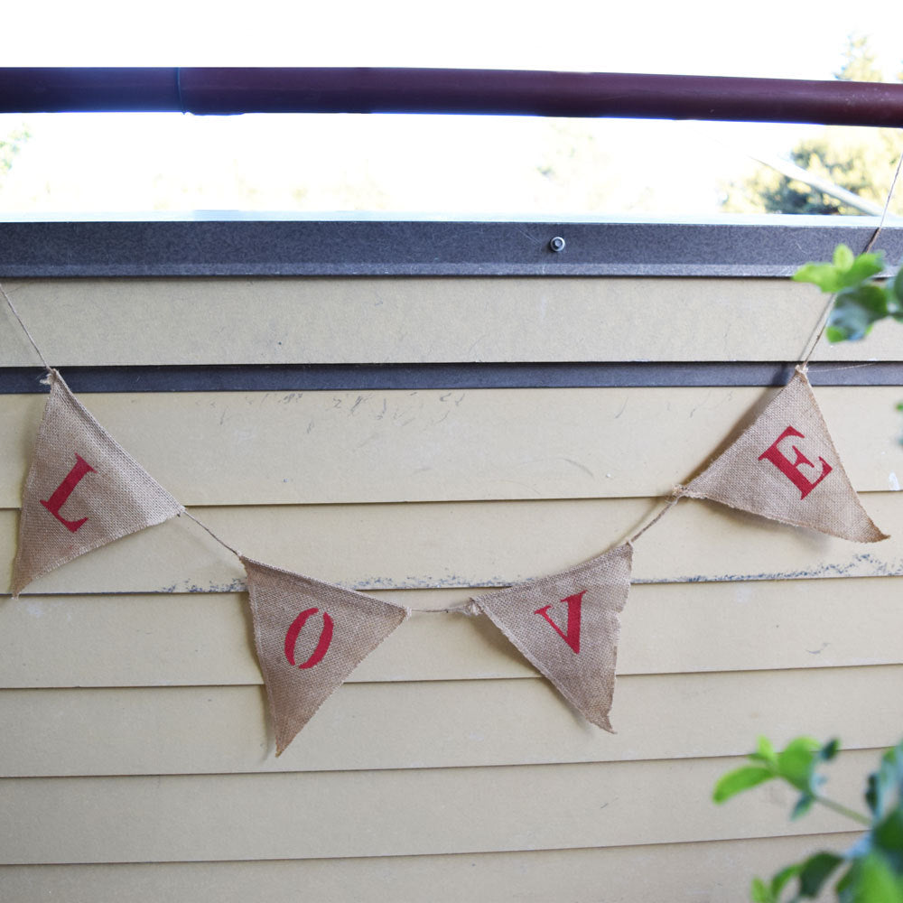 Love Burlap Triangle Flag Pennant Banner (5 Ft) - PaperLanternStore.com - Paper Lanterns, Decor, Party Lights & More