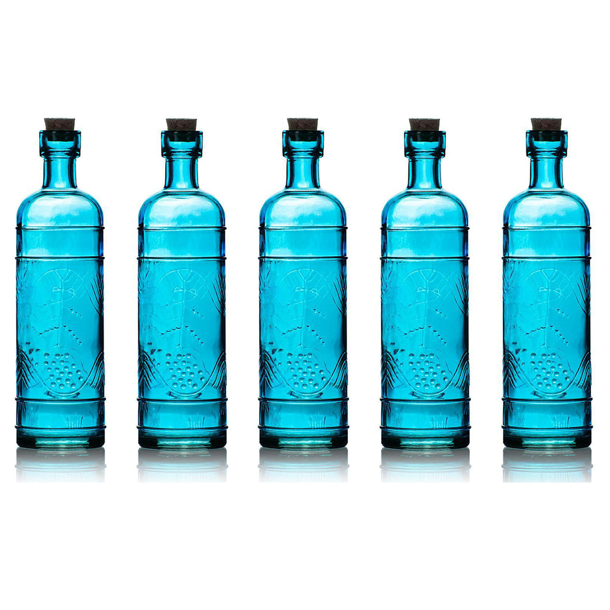 5 Pack - 6.5&quot; Mabel Turquoise Vintage Glass Bottle with Cork - DIY Wedding Flower &amp; Bud Vases