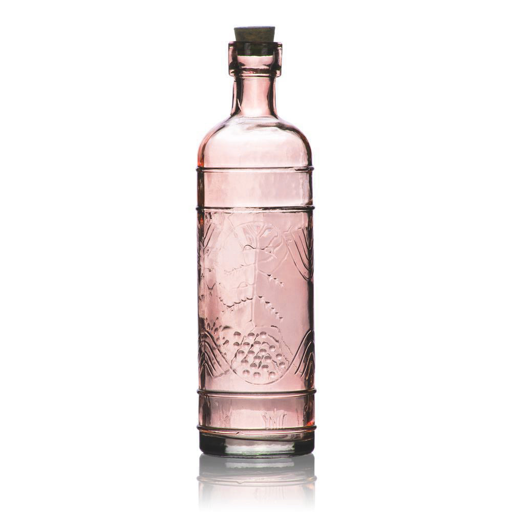 5 Pack - 6.5&quot; Mabel Pink Vintage Glass Bottle with Cork - DIY Wedding Flower &amp; Bud Vases