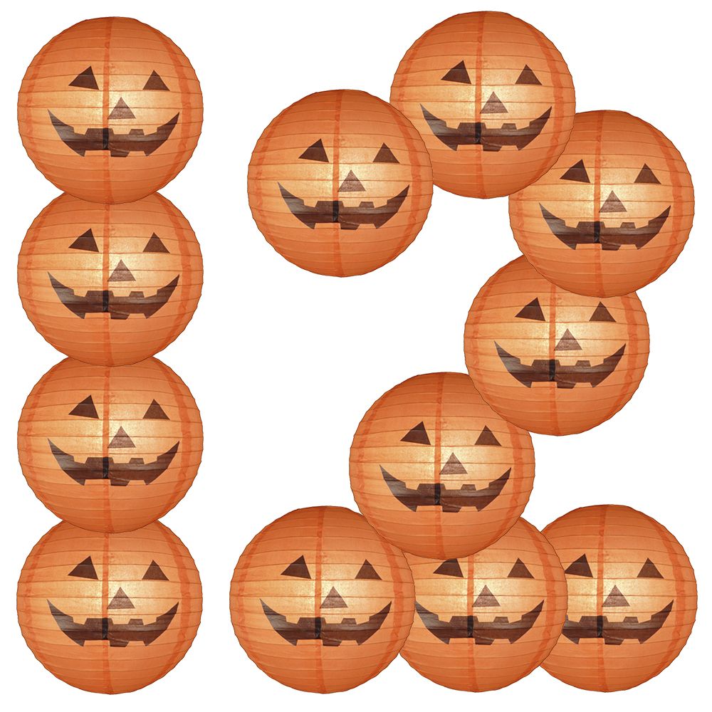 12 PACK | 16&quot; Happy Jack-O-Lantern Halloween Paper Lantern - PaperLanternStore.com - Paper Lanterns, Decor, Party Lights &amp; More