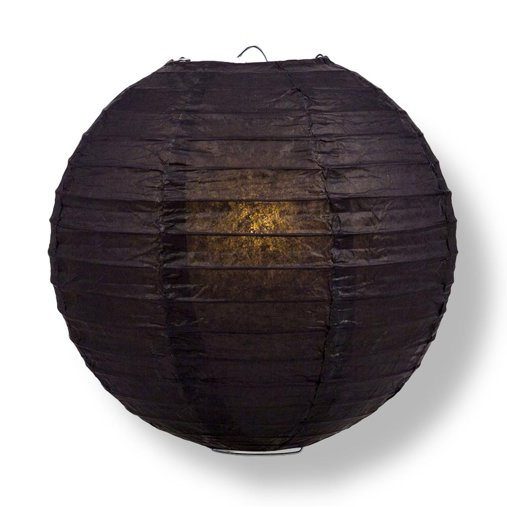 14" Black Round Paper Lantern, Even Ribbing, Chinese Hanging Wedding & Party Decoration - PaperLanternStore.com - Paper Lanterns, Decor, Party Lights & More