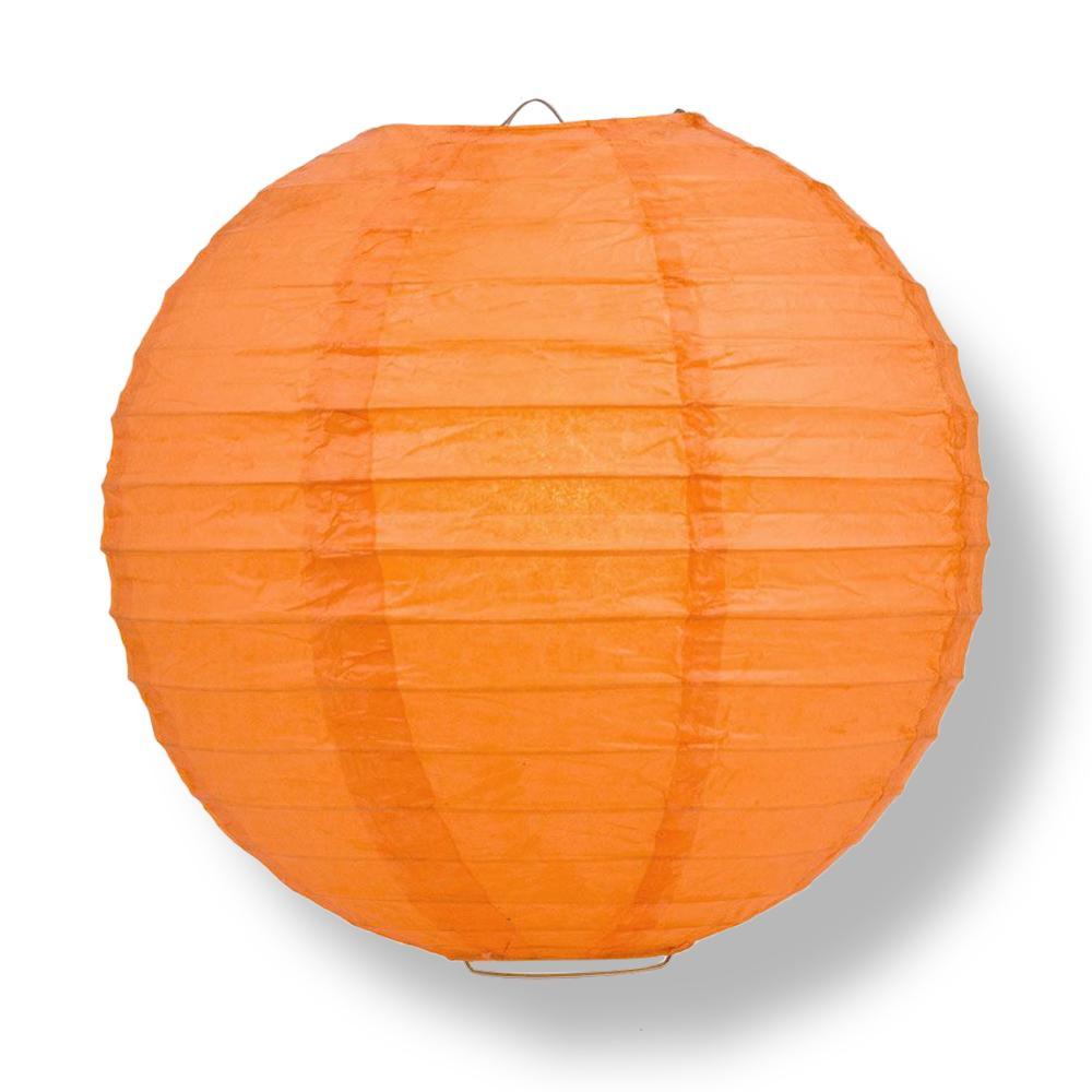 14 Inch Persimmon Orange Parallel Ribbing Round Paper Lantern - Luna Bazaar | Boho & Vintage Style Decor