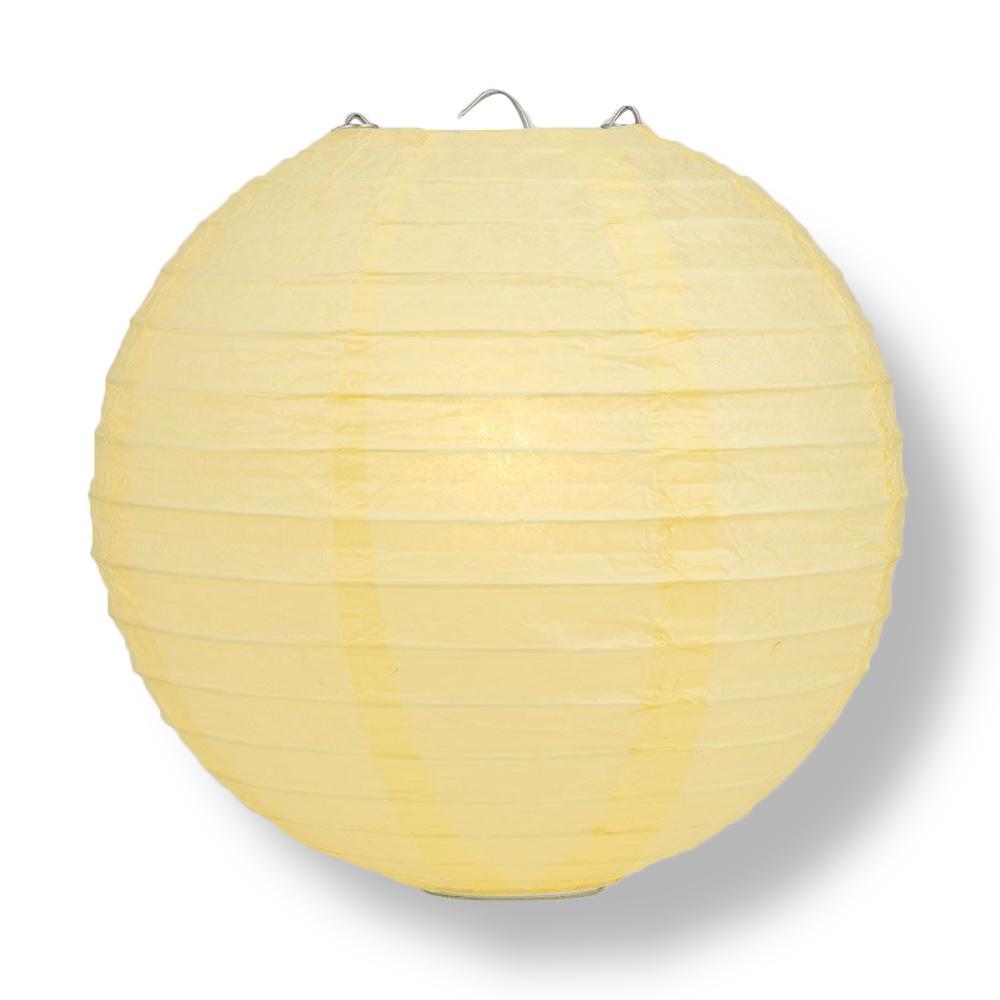 24" Lemon Yellow Chiffon Round Paper Lantern, Even Ribbing, Chinese Hanging Wedding & Party Decoration - PaperLanternStore.com - Paper Lanterns, Decor, Party Lights & More