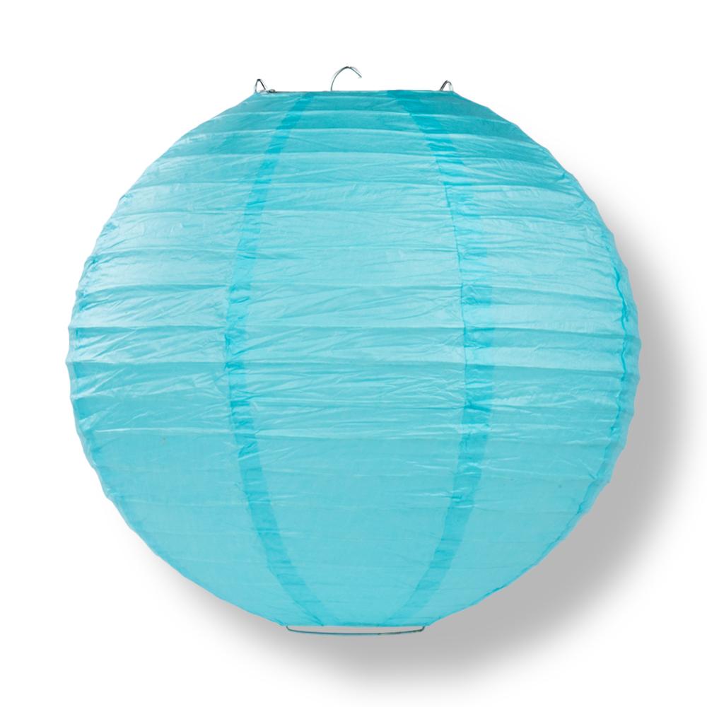 24" Baby Blue Round Paper Lantern, Even Ribbing, Hanging Decoration - PaperLanternStore.com - Paper Lanterns, Decor, Party Lights & More