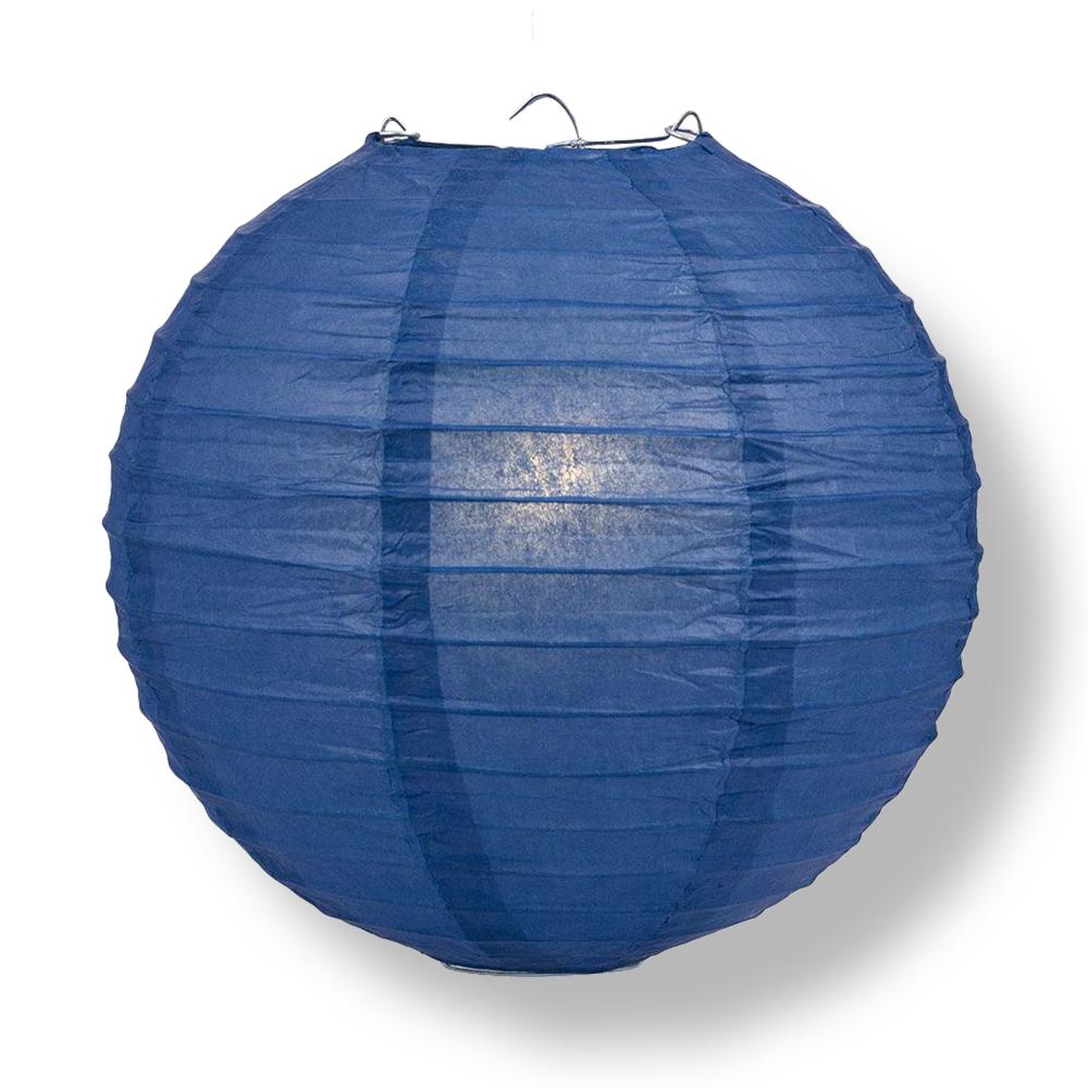 Navy Blue Round Paper Lantern, Even Ribbing, Chinese Hanging Wedding &amp; Party Decoration