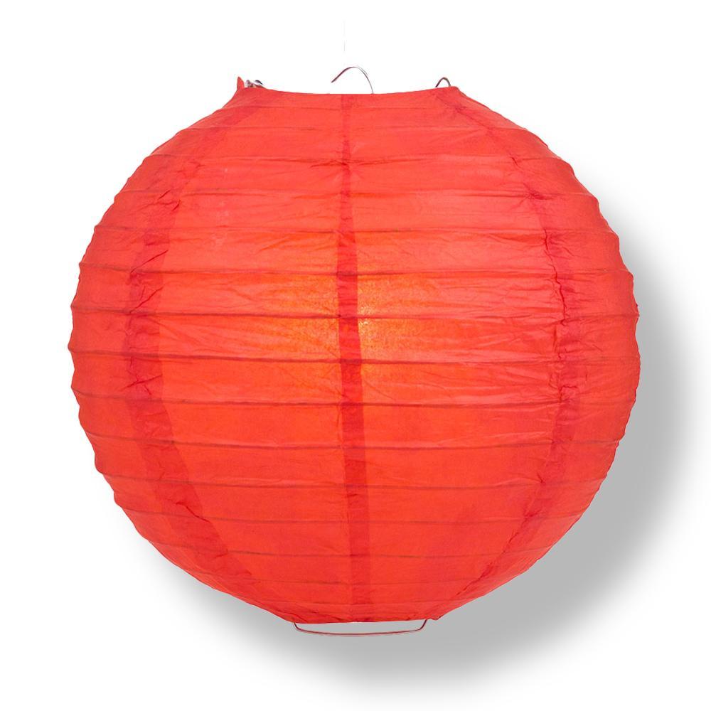 24 Inch Red Parallel Ribbing Round Paper Lantern - PaperLanternStore.com - Paper Lanterns, Decor, Party Lights &amp; More