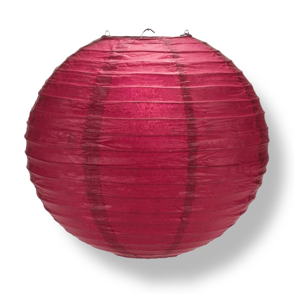 12" Velvet Rose Red Round Paper Lantern, Even Ribbing, Chinese Hanging Wedding & Party Decoration - PaperLanternStore.com - Paper Lanterns, Decor, Party Lights & More