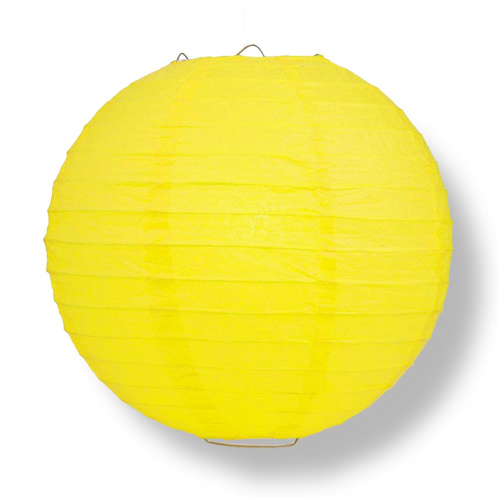 Yellow Round Paper Lantern, Even Ribbing, Chinese Hanging Wedding &amp; Party Decoration