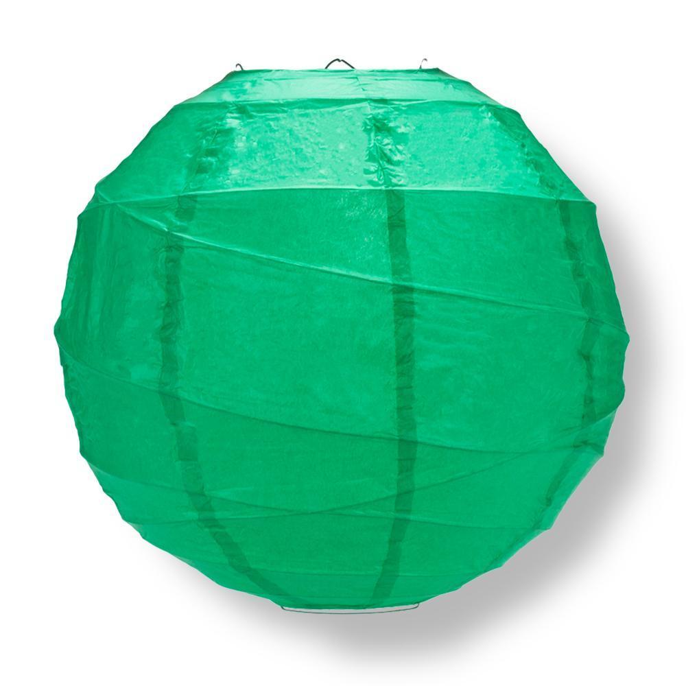 Arcadia Teal Green Round Paper Lantern, Crisscross Ribbing, Hanging Decoration