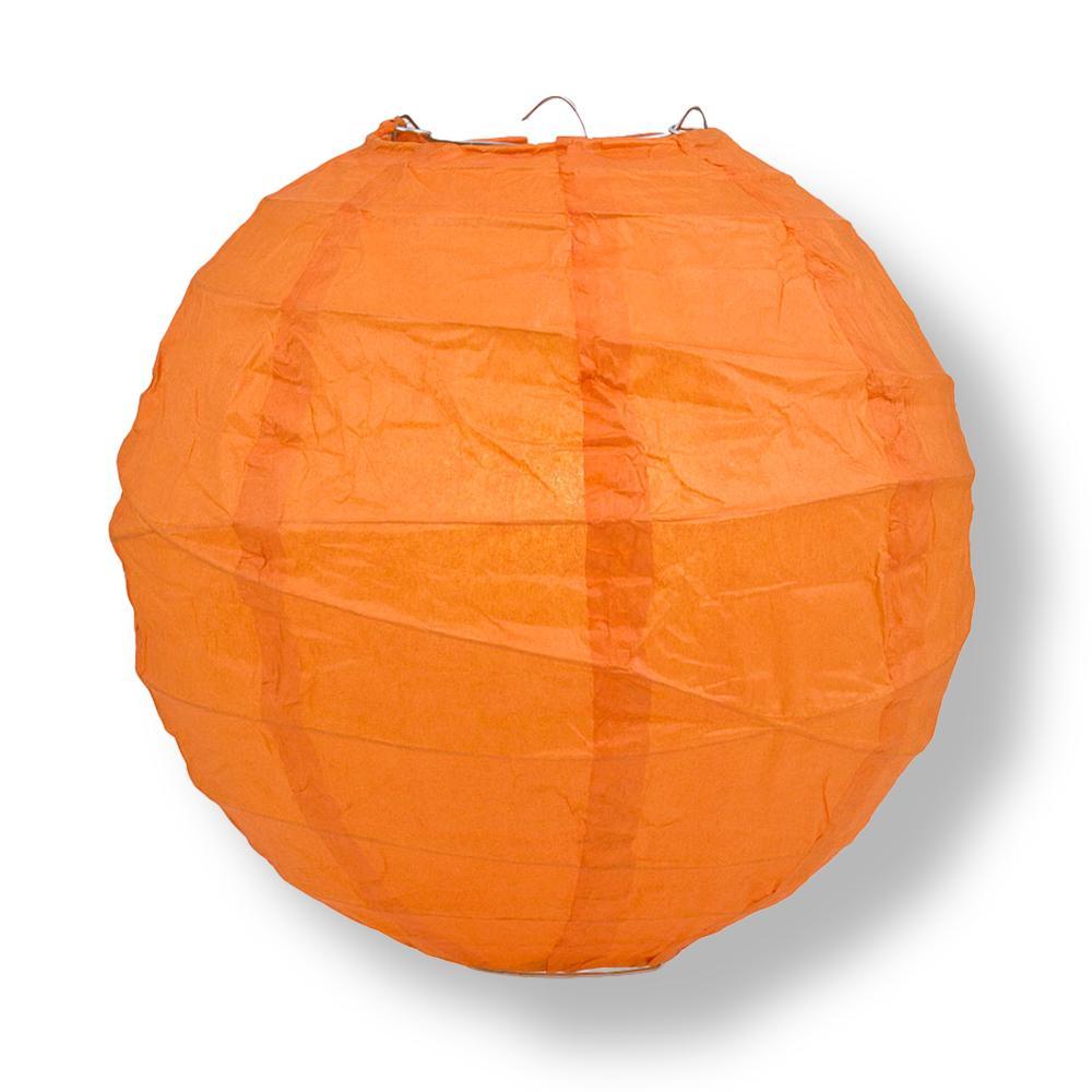 Persimmon Orange Round Paper Lantern, Crisscross Ribbing, Hanging Decoration