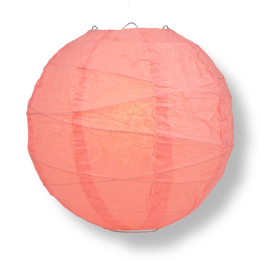 Roseate / Coral Orange Round Paper Lantern, Crisscross Ribbing, Chinese Hanging Wedding &amp; Party Decoration