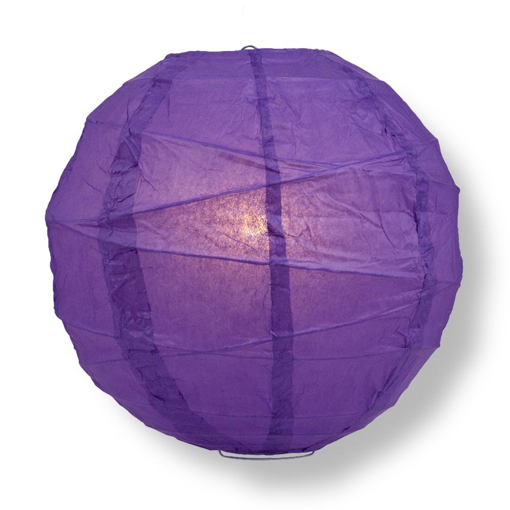 24&quot; Royal Purple Round Paper Lantern, Crisscross Ribbing, Chinese Hanging Wedding &amp; Party Decoration - PaperLanternStore.com - Paper Lanterns, Decor, Party Lights &amp; More