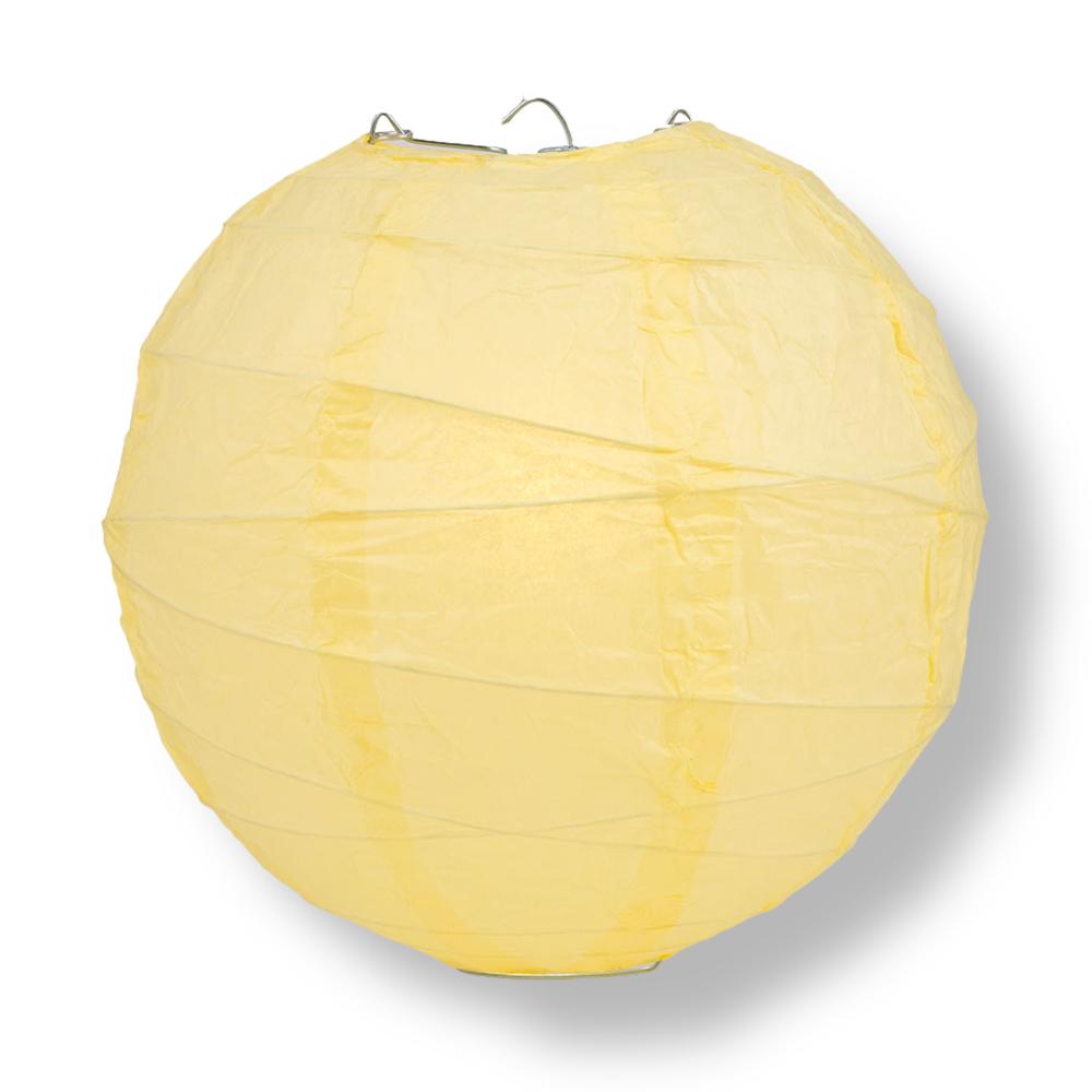 Lemon Yellow Chiffon Round Paper Lantern, Crisscross Ribbing, Hanging Decoration