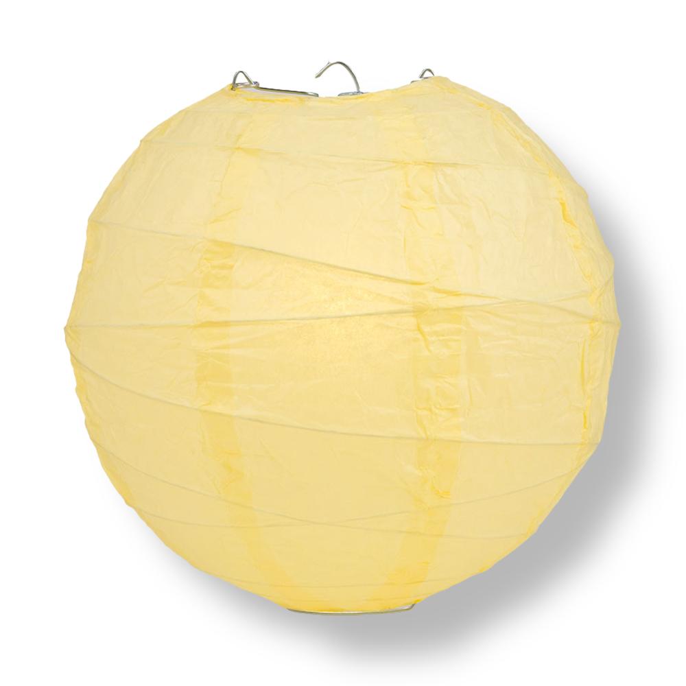 16" Lemon Yellow Chiffon Round Paper Lantern, Crisscross Ribbing, Chinese Hanging Wedding & Party Decoration - PaperLanternStore.com - Paper Lanterns, Decor, Party Lights & More
