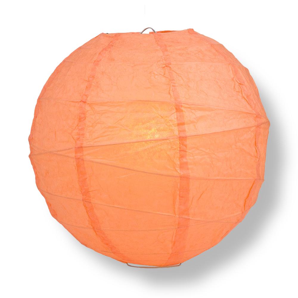 24" Peach / Orange Coral Round Paper Lantern, Crisscross Ribbing, Chinese Hanging Wedding & Party Decoration - PaperLanternStore.com - Paper Lanterns, Decor, Party Lights & More