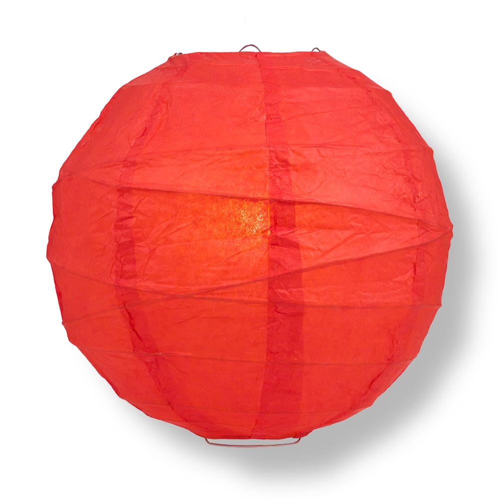 8" Red Round Paper Lantern, Crisscross Ribbing, Chinese Hanging Wedding & Party Decoration - PaperLanternStore.com - Paper Lanterns, Decor, Party Lights & More