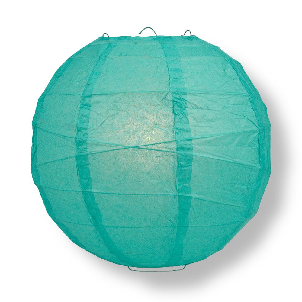 24" Teal Green Round Paper Lantern, Crisscross Ribbing, Chinese Hanging Wedding & Party Decoration - PaperLanternStore.com - Paper Lanterns, Decor, Party Lights & More