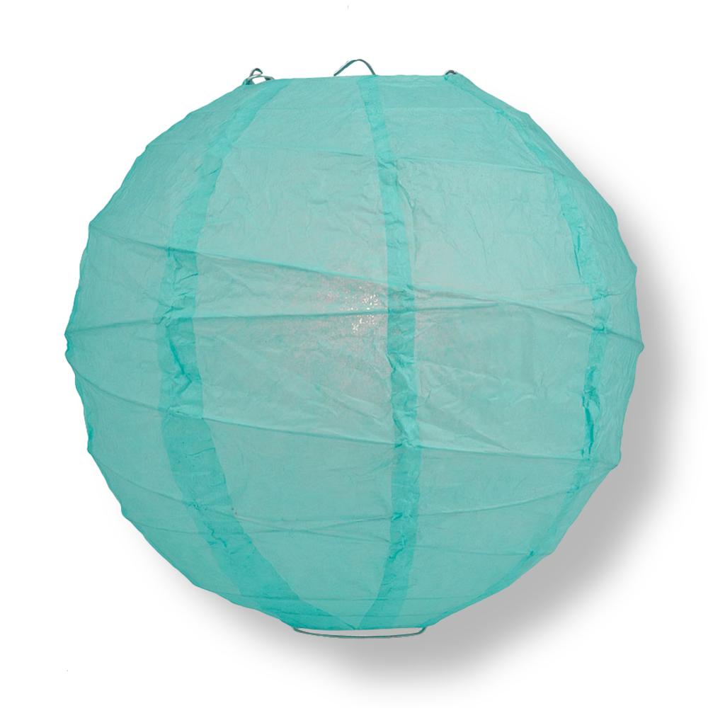 20 Inch Water Blue Free-Style Ribbing Round Paper Lantern - Luna Bazaar | Boho &amp; Vintage Style Decor