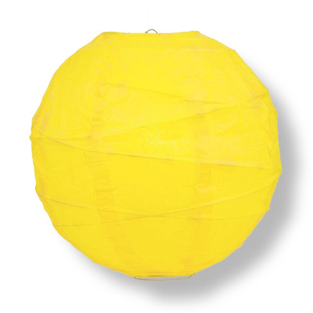 Yellow Round Paper Lantern, Crisscross Ribbing, Hanging Decoration